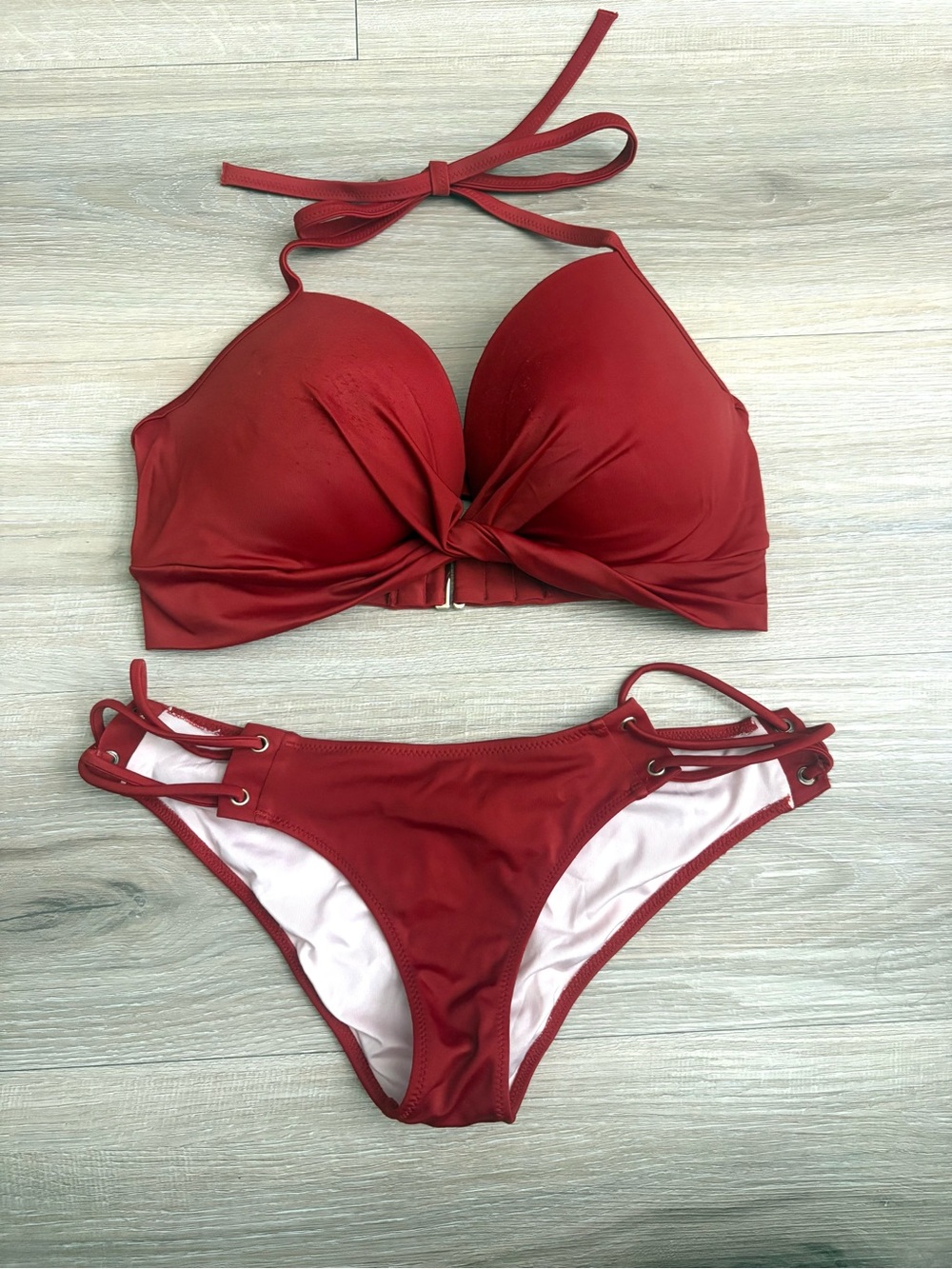 Red Twist Halter Bikini Set